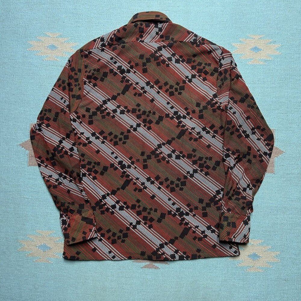 Vintage 70s long sleeve button shirt polyester dagger collar abstract mod medium - Picture 5 of 5